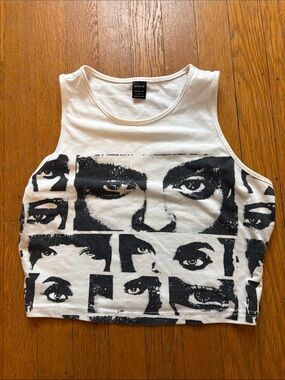 SHEIN White Crop Tank with Black Face Collage Print